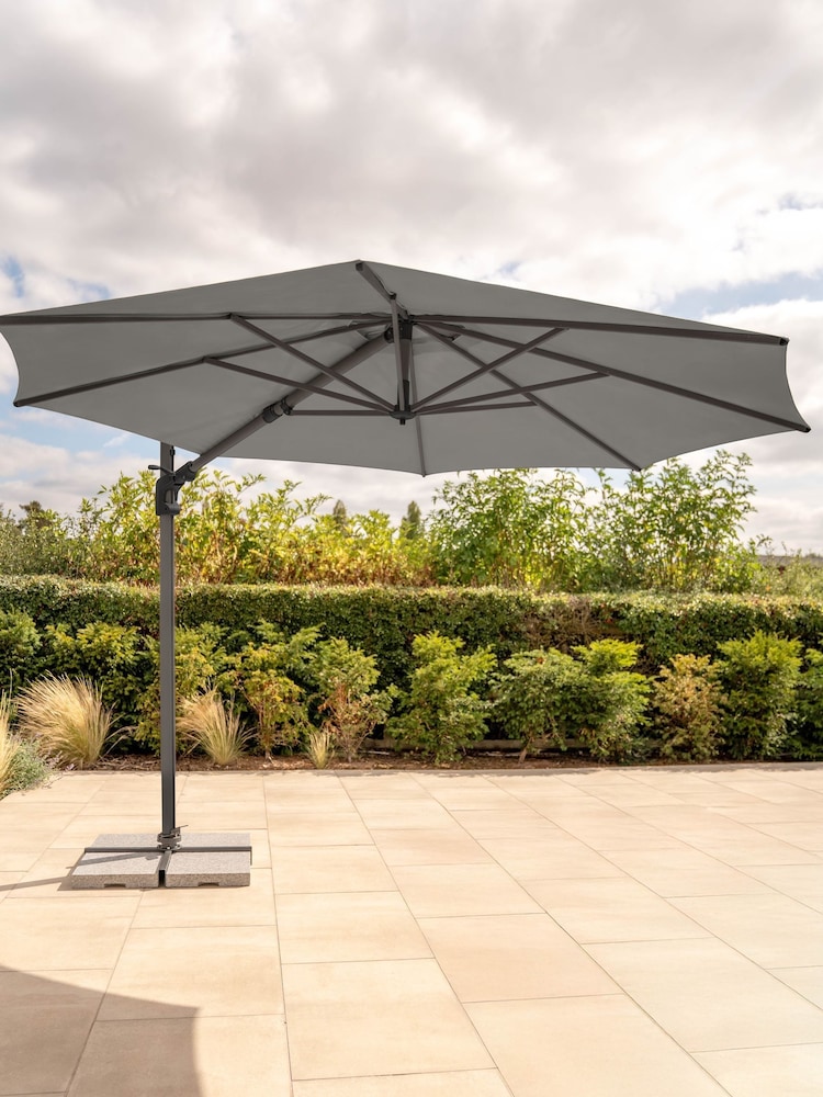 Kettler Slate Grey Luna 3m Round Garden Cantilever Parasol with Base Slate - Image 1 of 3