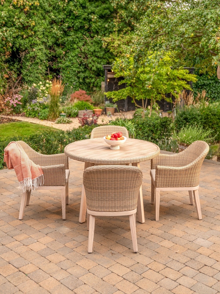 Kettler Natural Avora Garden 4 Seater Dining Set with Round Back Wicker Chairs - Image 1 of 6 Kettler Natural Avora Garden 4 Seater Dining Set with Round Back Wicker Chairs - Image 1 of 6
