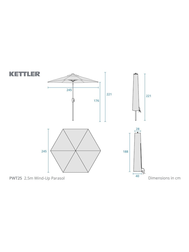 Kettler Stone Cream 25m Wind Up Garden Parasol with Auto Tilt Night - Image 4 of 4