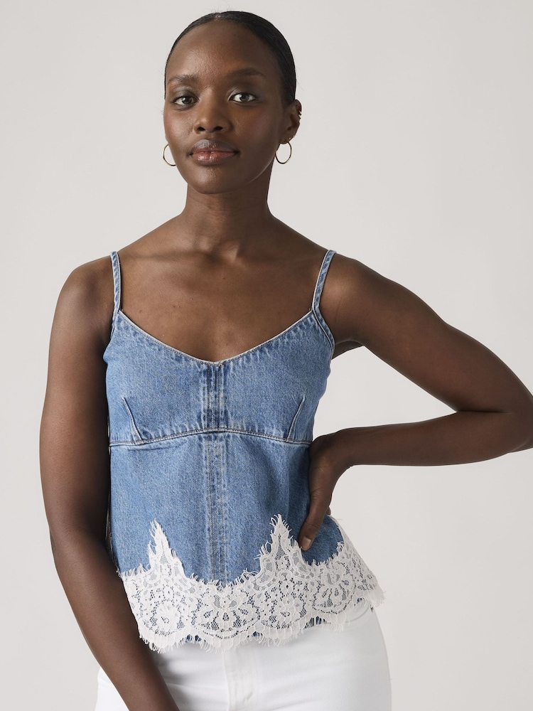 Levi's Blue Denim Lace Trim Cami Vest Top - Image 1 of 1