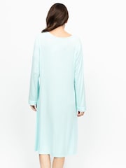 Nora Rose Blue Solid Modal Lycra Jersey V-Neck Scalloped Lace Long Sleeve Short Nightdress - Image 2 of 3