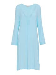 Nora Rose Blue Solid Modal Lycra Jersey V-Neck Scalloped Lace Long Sleeve Short Nightdress - Image 3 of 3