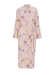 Nora Rose Pink Floral Printed Jersey Lace Trim Long Dressing Gown - Image 4 of 4