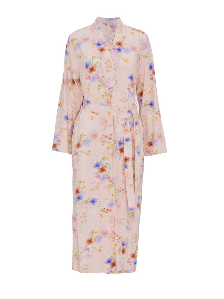 Nora Rose Pink Floral Printed Jersey Lace Trim Long Dressing Gown - Image 4 of 4 Nora Rose Pink Floral Printed Jersey Lace Trim Long Dressing Gown - Image 4 of 4