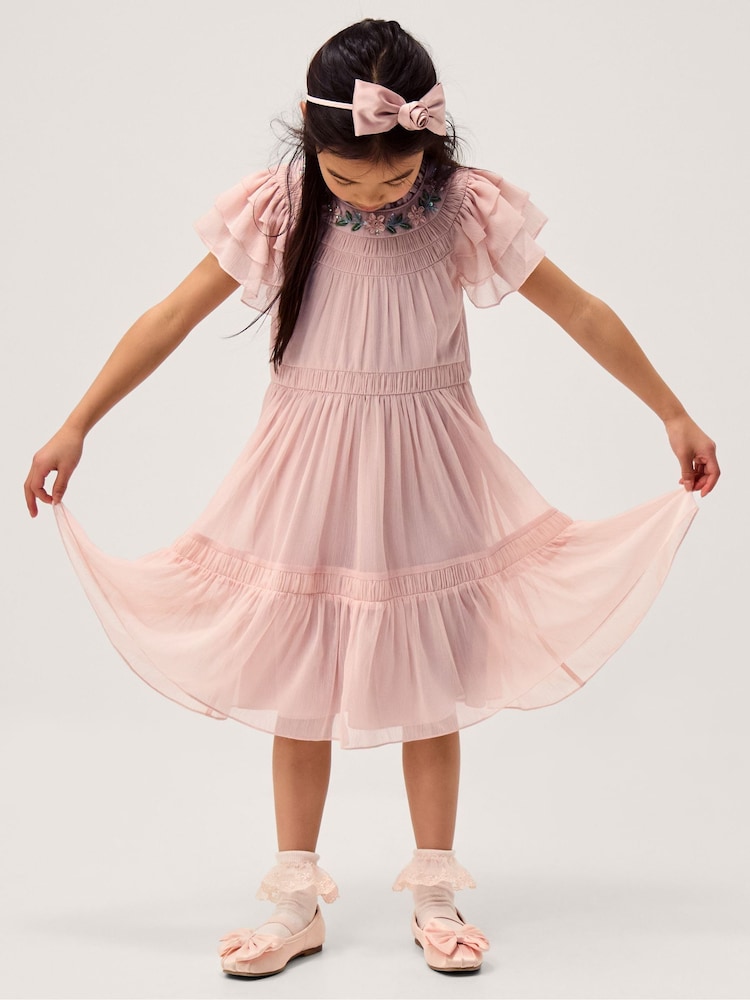 Monsoon Carmen Embellished Collar Tiered Dress - Imaginea 1 din 4 Monsoon Carmen Embellished Collar Tiered Dress - Imaginea 1 din 4