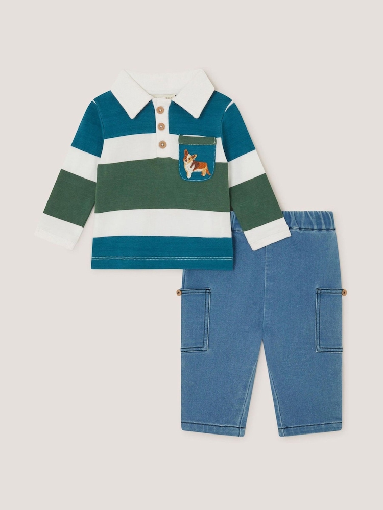 Monsoon Blue Baby Digby Polo Top & Joggers Set - Image 1 of 4