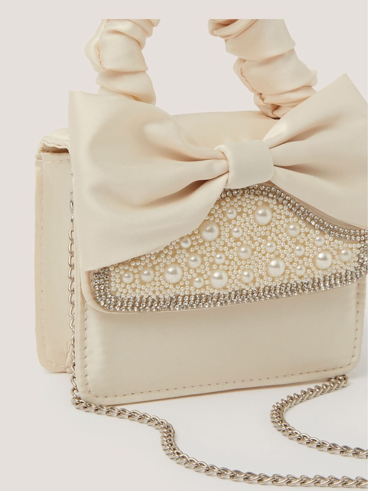 Monsoon Cream Pearl Embellished Bow Bag - Image 4 of 4