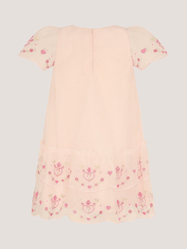 Monsoon Pink Baby Heart Embroidered Mesh Party Dress - Image 2 of 3