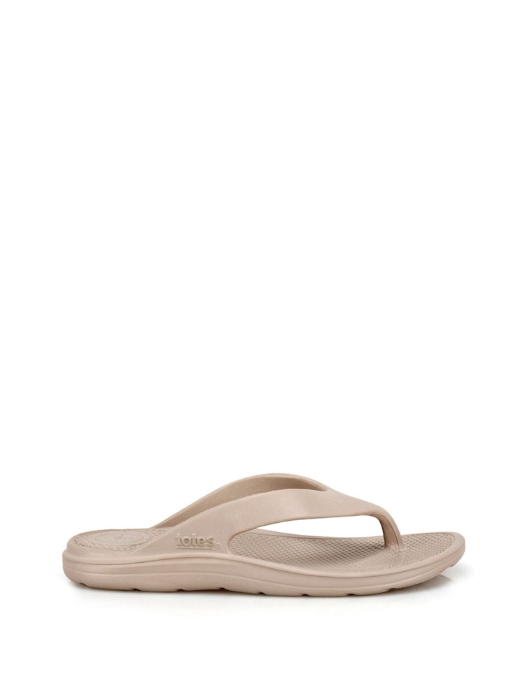 Totes Cream Solbounce Toe Post Flip Flops Sandals - Image 2 of 5