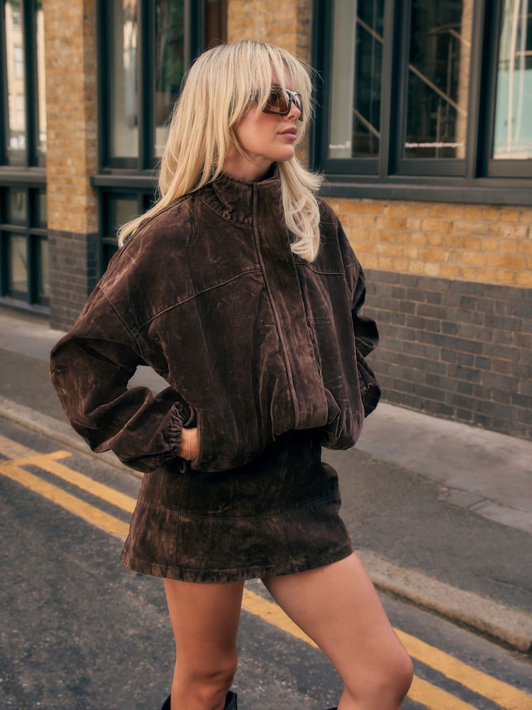 Chocolate Brown N.Premium Flocked Denim Bomber Jacket - Image 2 of 7 Chocolate Brown N.Premium Flocked Denim Bomber Jacket - Image 2 of 7