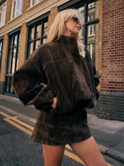 Chocolate Brown N.Premium Flocked Denim Bomber Jacket - Image 3 of 7
