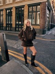 Chocolate Brown N.Premium Flocked Denim Bomber Jacket - Image 4 of 7