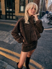 Chocolate Brown N.Premium Flocked Denim Bomber Jacket - Image 5 of 7