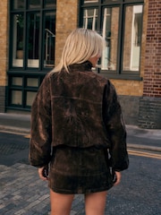 Chocolate Brown N.Premium Flocked Denim Bomber Jacket - Image 6 of 7