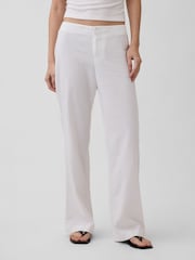 Gap White Low Rise Linen-Blend Flare Trousers - Image 1 of 4