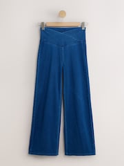 Dark Blue Wrap Waist - 平織牛仔寬腿褲 - 圖片 1，共 3