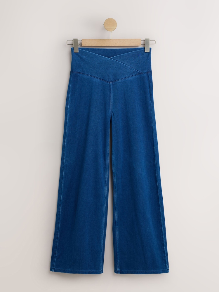 Dark Blue Wrap Waist - 平織牛仔寬腿褲 - 圖片 1,共 3 Dark Blue Wrap Waist - 平織牛仔寬腿褲 - 圖片 1,共 3