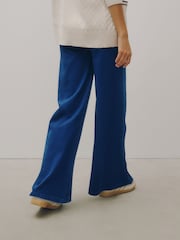 Dark Blue Wrap Waist Jersey Denim Wide Leg Trousers - Image 4 of 9