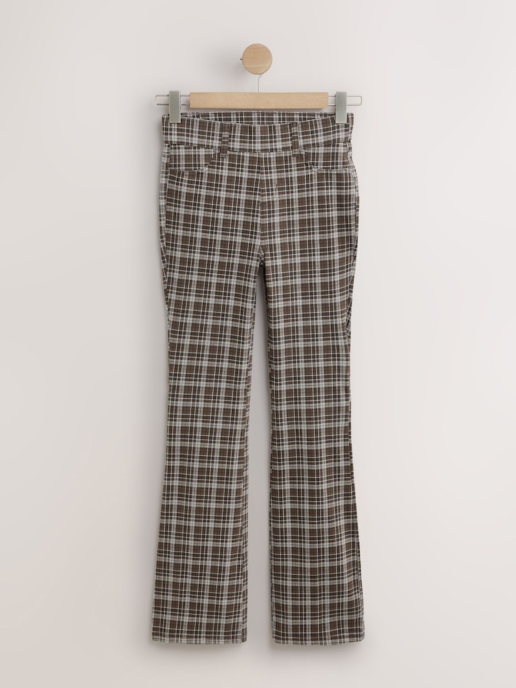 Chocolate Brown Check Print Jersey Bootcut Leggings - Image 1 of 3