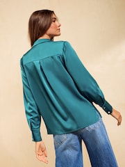 Friends Like These Teal Blue Satin Button Through Shirt - Image 5 of 6