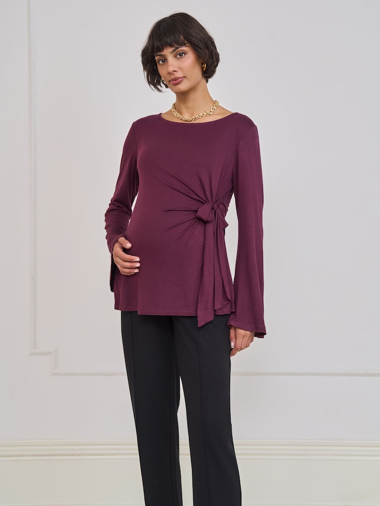 Seraphine Purple Maternity Tie Detail Top - Image 1 of 4