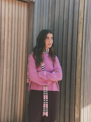 self. Bright Pink Knitted Boxy Crew Neck Jumper - Image 1 of 5