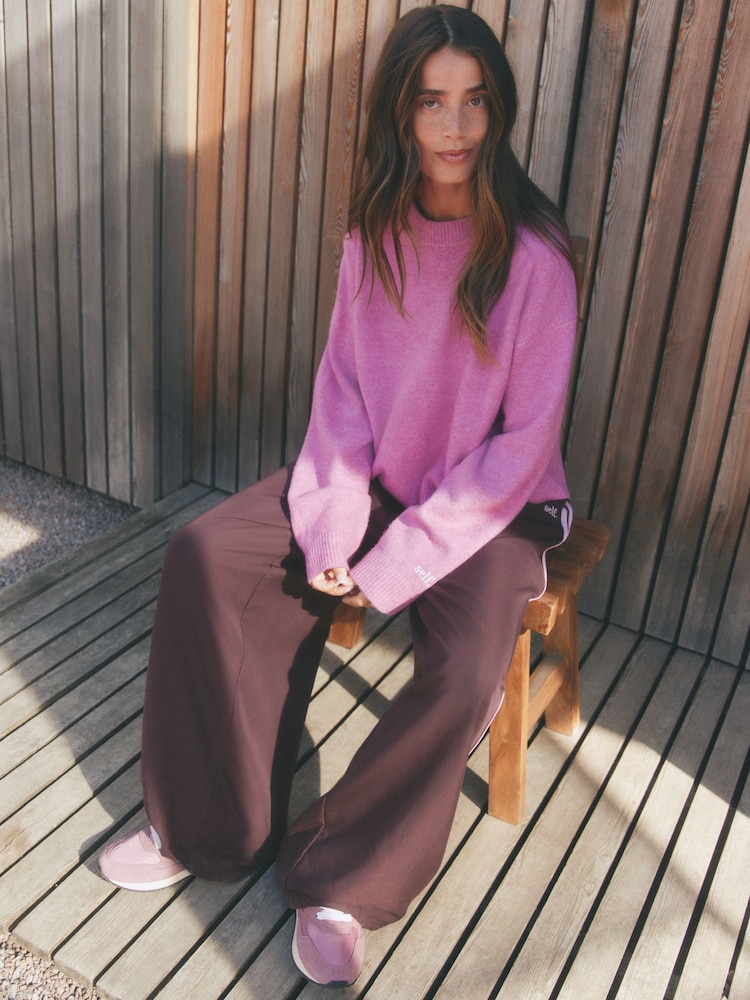 self. Bright Pink Knitted Boxy Crew Neck Jumper - Image 2 of 5 self. Bright Pink Knitted Boxy Crew Neck Jumper - Image 2 of 5