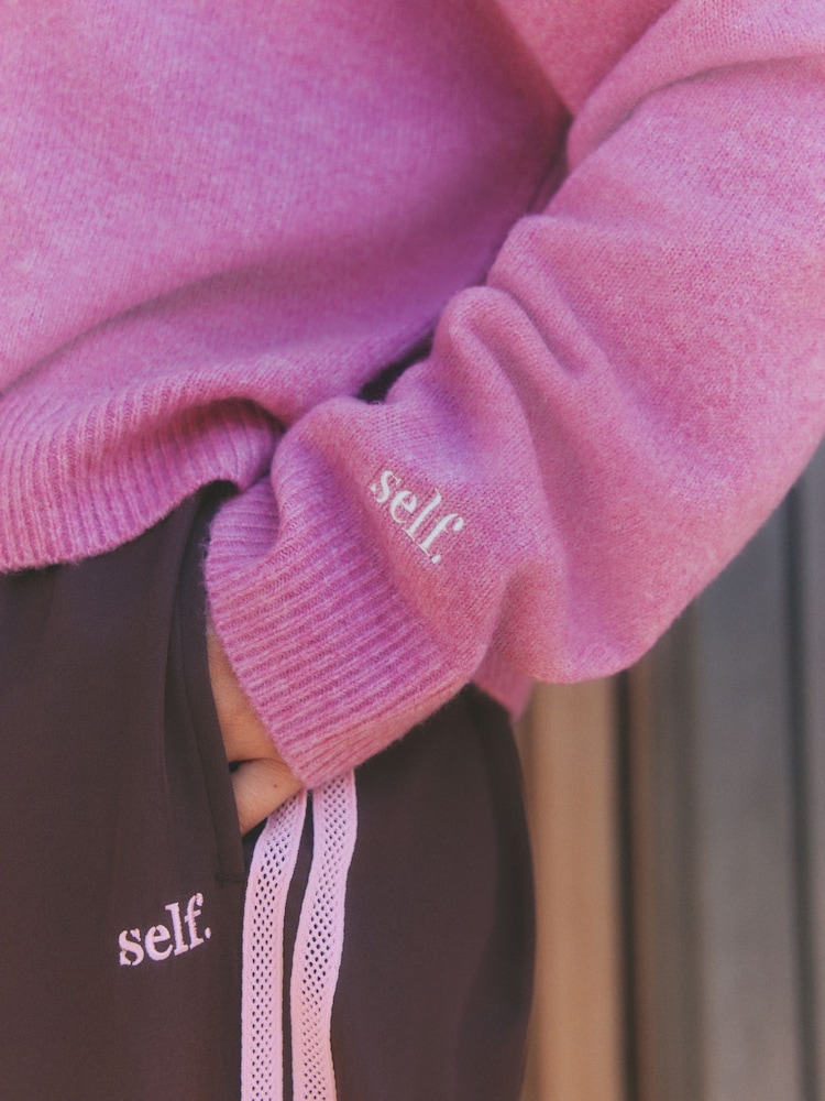 self. Bright Pink Knitted Boxy Crew Neck Jumper - Image 5 of 5 self. Bright Pink Knitted Boxy Crew Neck Jumper - Image 5 of 5