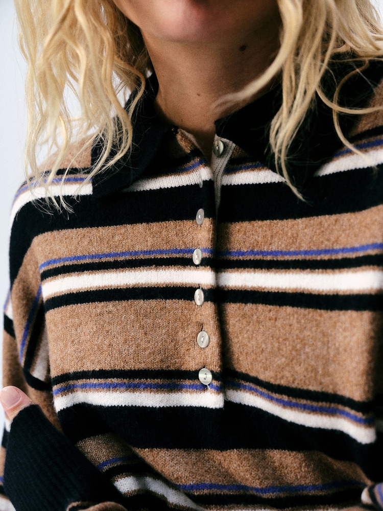Lipsy Camel Stripe Knitted Wool Blend Rugby Jumper - Image 4 of 4 Lipsy Camel Stripe Knitted Wool Blend Rugby Jumper - Image 4 of 4