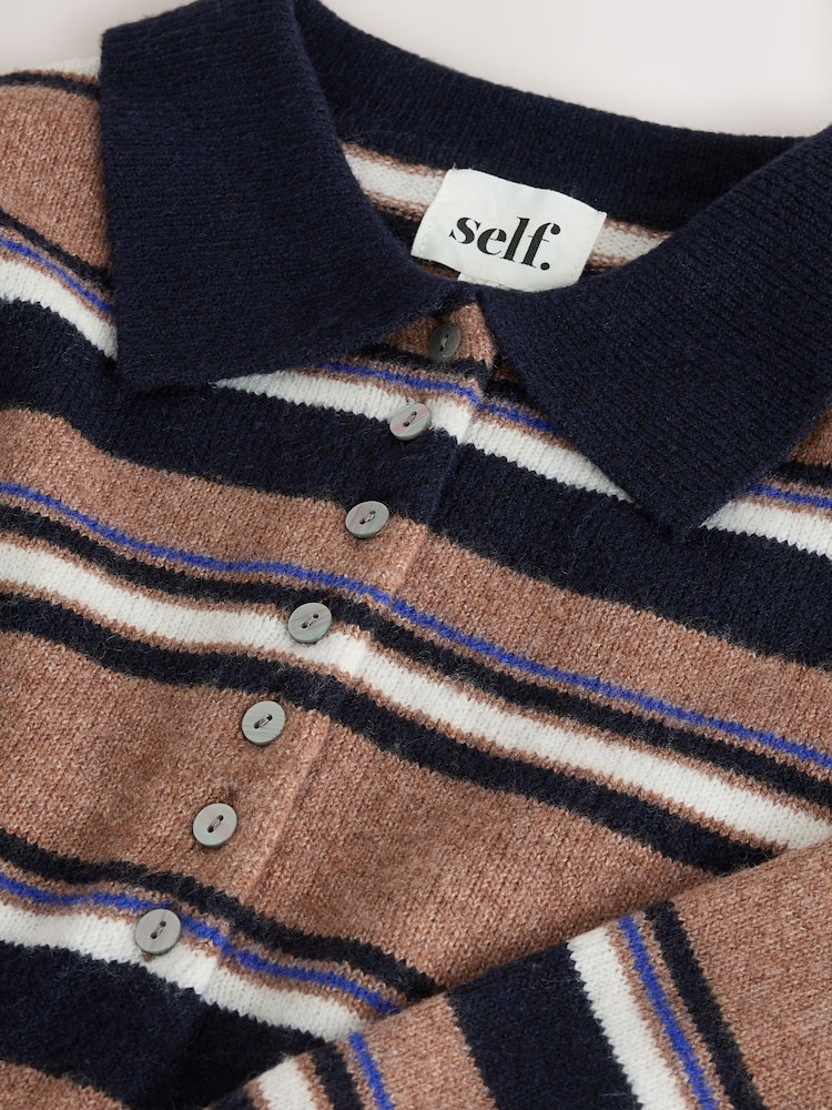 Self. Camel Stripe Knitted Wool Blend Rugby Jumper - Image 7 of 7
