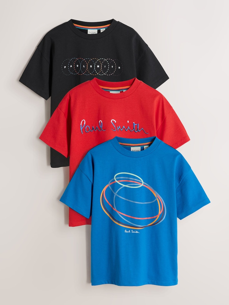 Paul Smith Junior Red/Blue/Black Graphic T-Shirts 3 Pack - Image 1 of 8