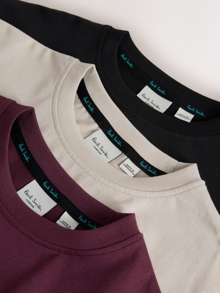 Paul Smith Junior Stone/Black/Red Signature Long Sleeve T-Shirts 3 Pack - Image 8 of 8