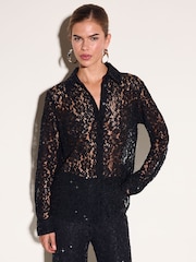 Friends Like These Black Lace Shirt With Sequins - Image 1 of 6
