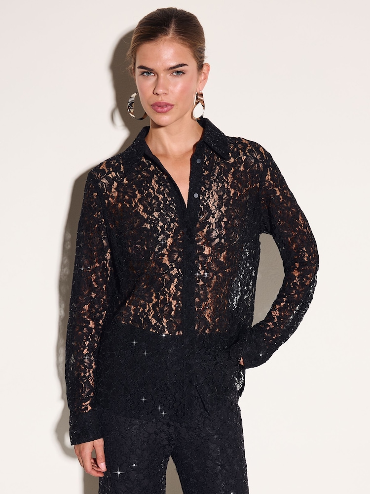 Friends Like These Black Lace Shirt With Sequins - Image 1 of 6