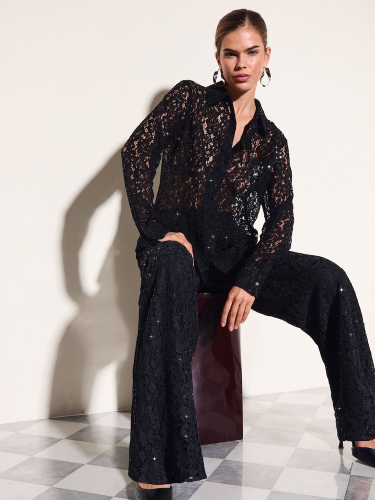 Friends Like These Black Lace Shirt With Sequins - Image 2 of 6