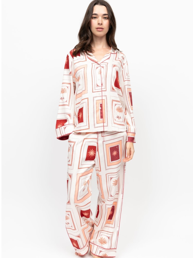 Fable and Eve Cream Postcard Print Long Sleeve Wide Leg Pyjamas Set - Image 2 of 4 Fable and Eve Cream Postcard Print Long Sleeve Wide Leg Pyjamas Set - Image 2 of 4