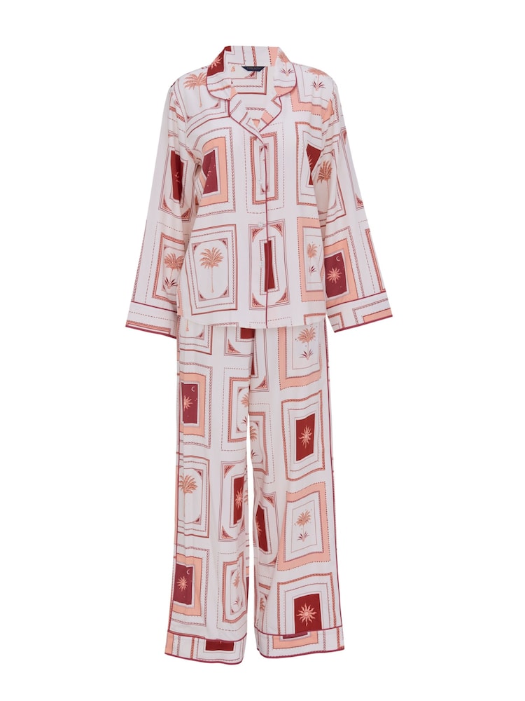 Fable and Eve Cream Postcard Print Long Sleeve Wide Leg Pyjamas Set - Image 4 of 4 Fable and Eve Cream Postcard Print Long Sleeve Wide Leg Pyjamas Set - Image 4 of 4