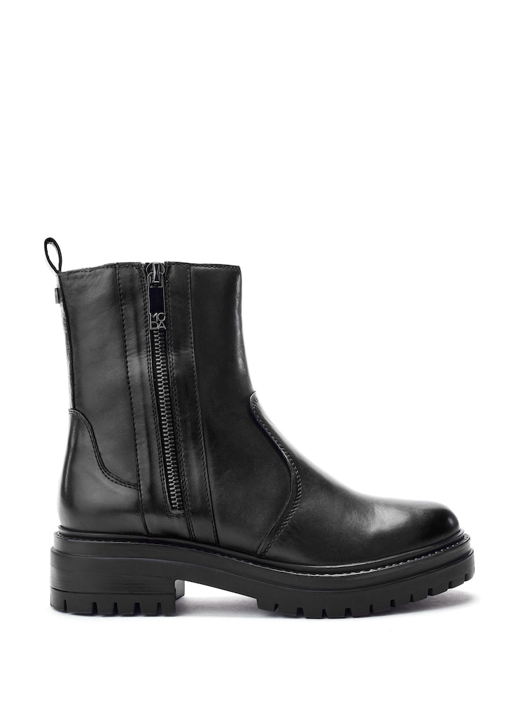 Moda in Pelle Black Olottie Leather Chunky Side Zip Short Boot - Image 1 of 4