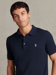 U.S. Polo Assn Navy Moss Stitch Knit Polo Shirt - Image 4 of 8