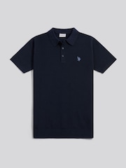 U.S. Polo Assn Navy Moss Stitch Knit Polo Shirt - Image 5 of 8