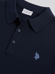 U.S. Polo Assn Navy Moss Stitch Knit Polo Shirt - Image 7 of 8