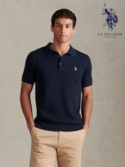 U.S. Polo Assn Navy Moss Stitch Knit Polo Shirt - Image 8 of 8
