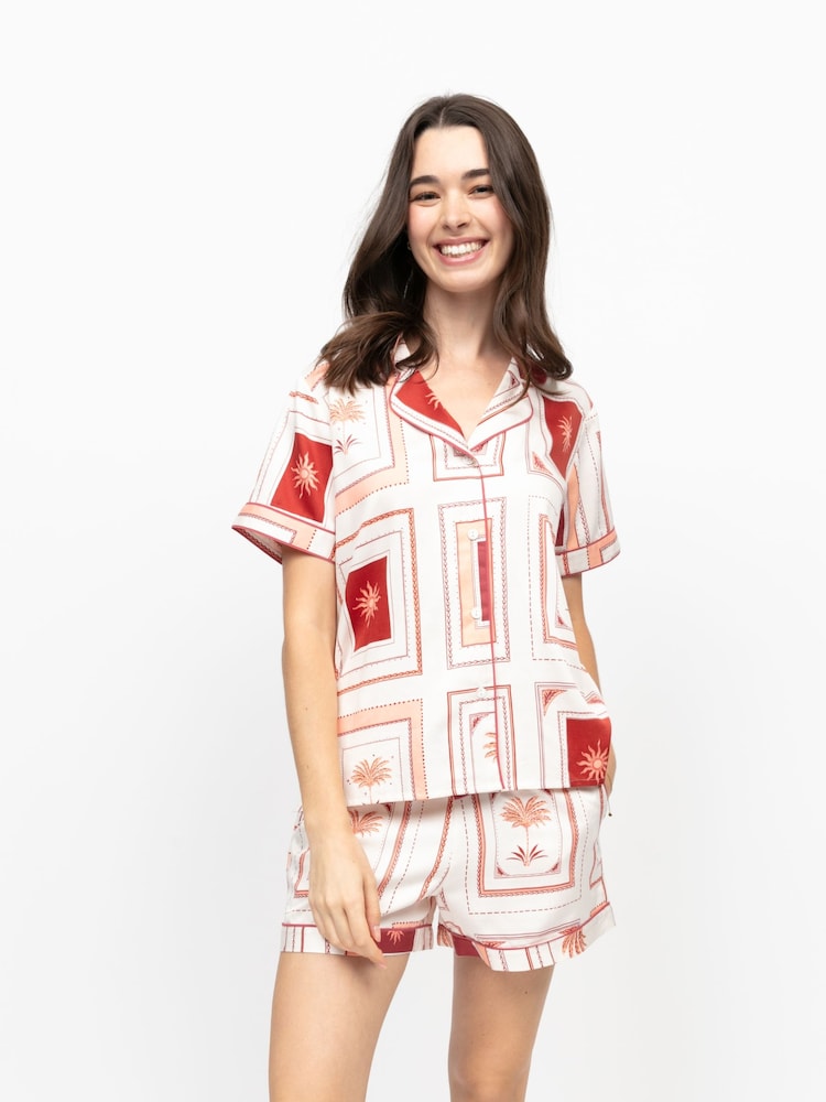 Fable and Eve Cream Postcard Print Short Sleeve Shorty Set - Image 2 of 4 Fable and Eve Cream Postcard Print Short Sleeve Shorty Set - Image 2 of 4