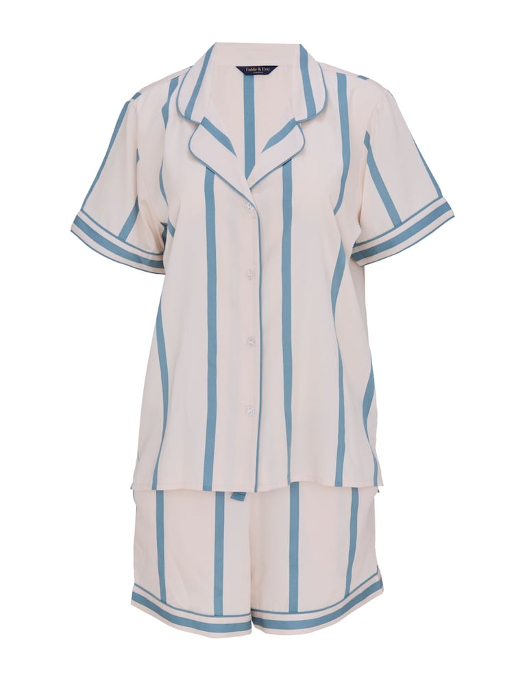 Fable and Eve Blue Printed Stripe Short Sleeve Shorty Set - Image 3 of 3