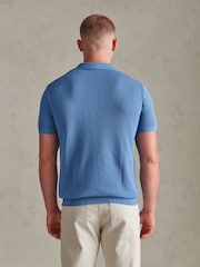 U.S. Polo Assn. Blue Moss Stitch Knit Polo Shirt - Image 4 of 7