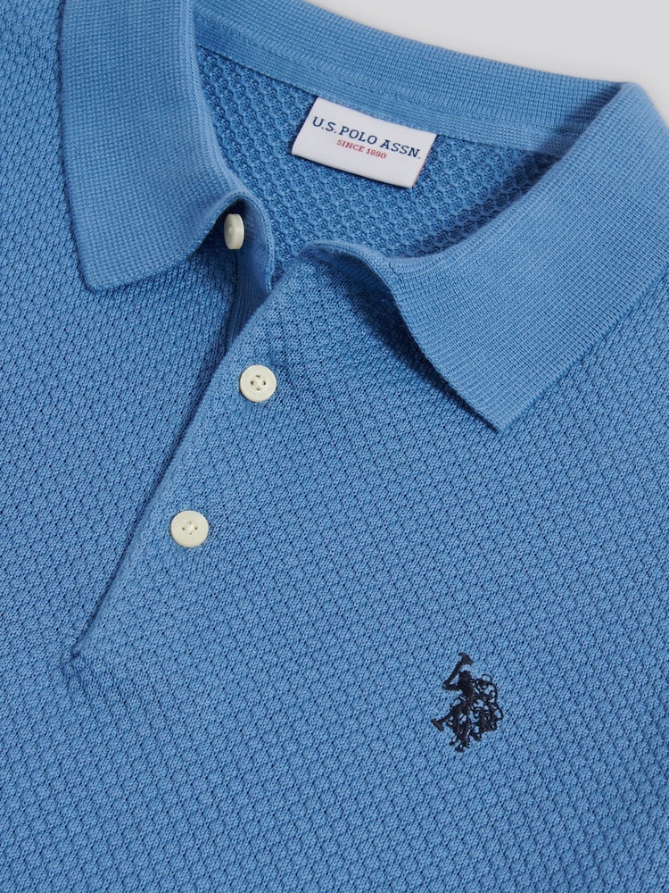 U.S. Polo Assn. Blue Moss Stitch Knit Polo Shirt - Image 7 of 7 U.S. Polo Assn. Blue Moss Stitch Knit Polo Shirt - Image 7 of 7