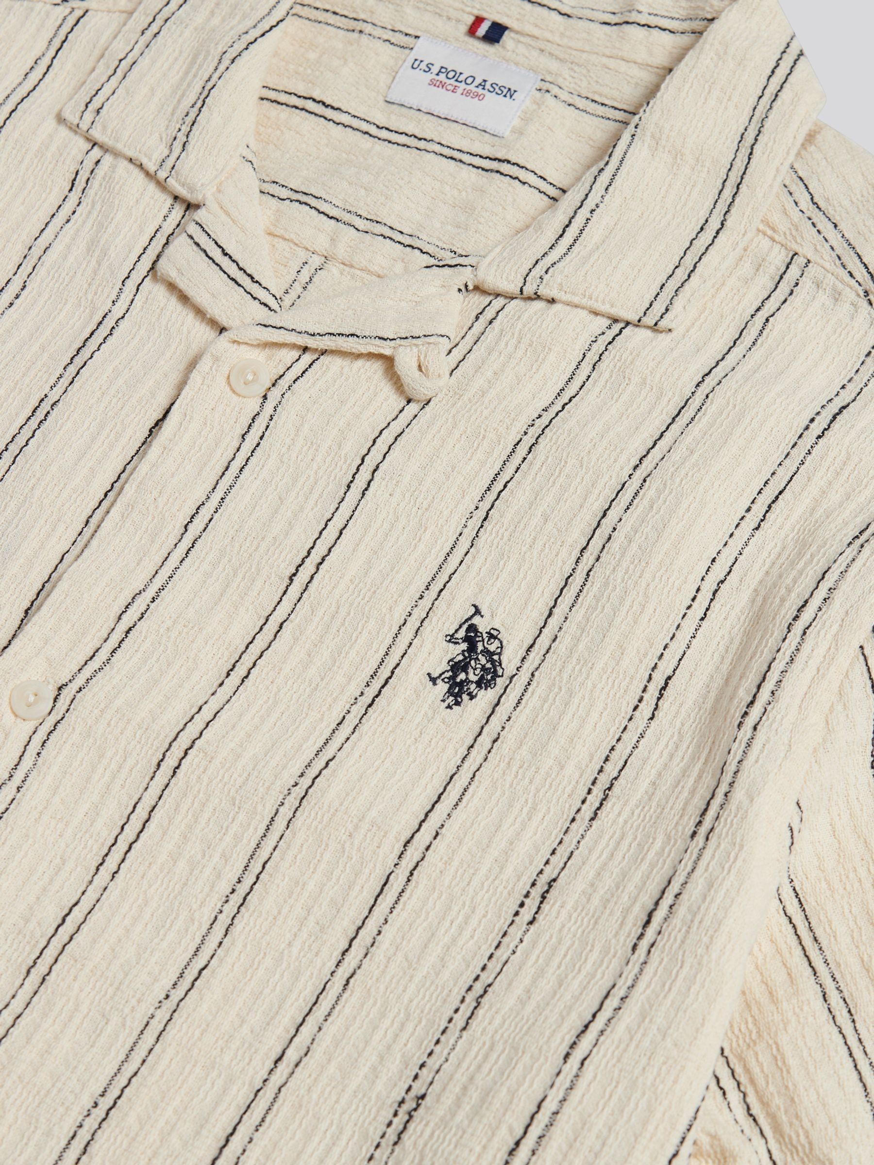 Buy U.S. Polo Assn Natural Stripe Open Collar Short Sleeve Shirt