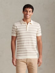 U.S. Polo Assn Cream Stripe Open Knit Polo Shirt - Image 1 of 8