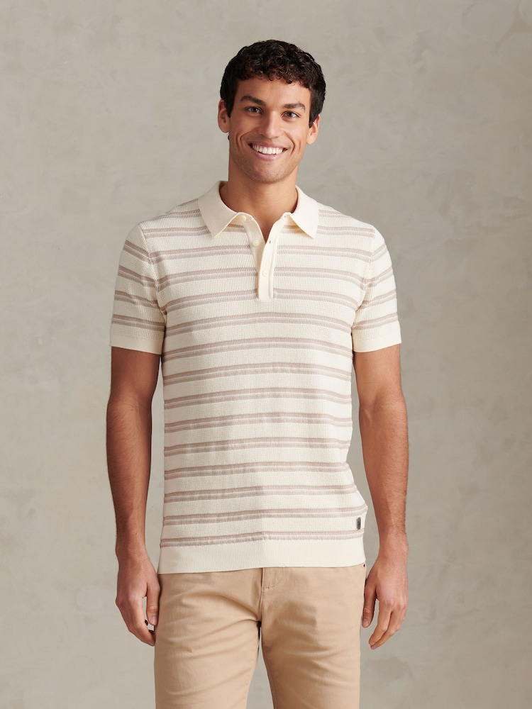 U.S. Polo Assn Cream Stripe Open Knit Polo Shirt - Image 1 of 8