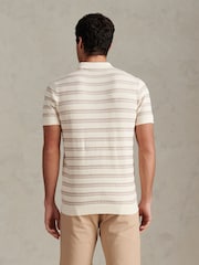 U.S. Polo Assn Cream Stripe Open Knit Polo Shirt - Image 2 of 8